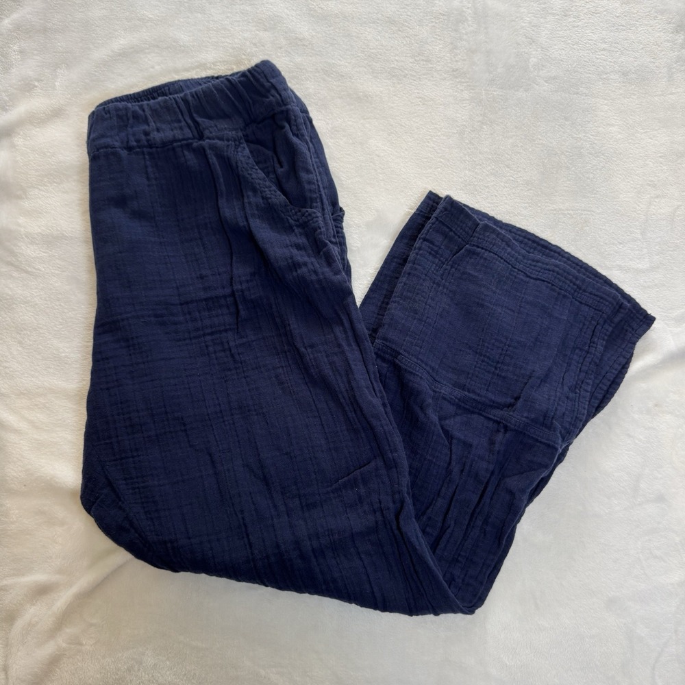 Pact Navy Organic Cotton Gauze Pull On Wide Leg Split Hem Pants Size XLarge - Picture 2 of 12
